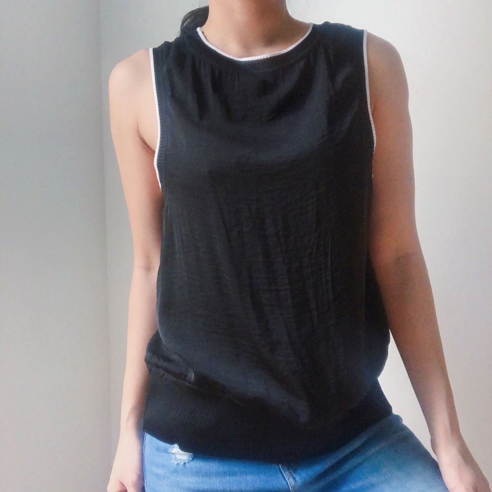 Black satin sleeveless top